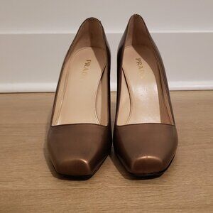 Prada Bronze Leather Pumps